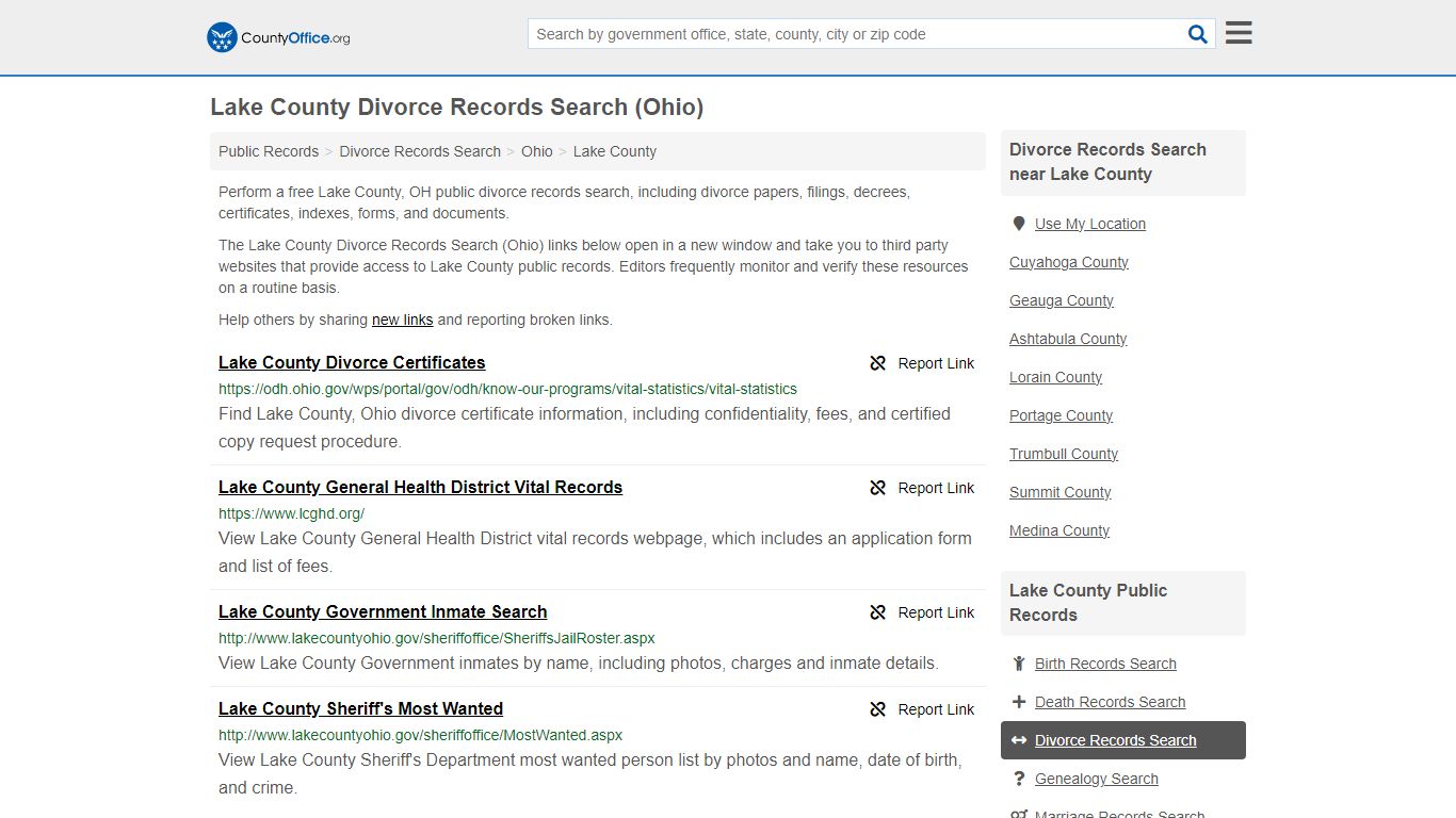 Lake County Divorce Records Search (Ohio) - County Office